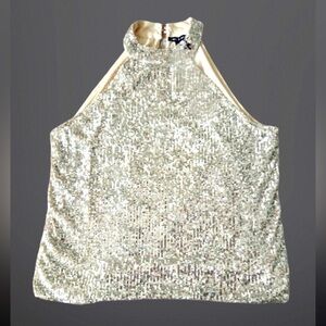 CABLE & GAUGE Silver Sequin Halter Tank Top Women’s Small.